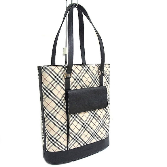 Burberry Tote Bag Bucket Type Shoulder Bag Check Pattern Canvas Leather - Picture 2 of 8